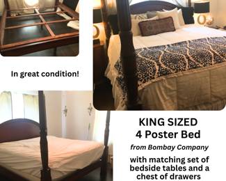 King Sized 4 Poster Bed with matching set of bedside tables and a chest of drawers 