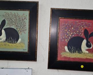 (2) FRAMED RABBIT WALL DECOR PIECES