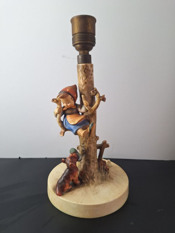 W. Goebel signed Lamp Culprits with young girl & dog "Out of Danger" - needs rewired