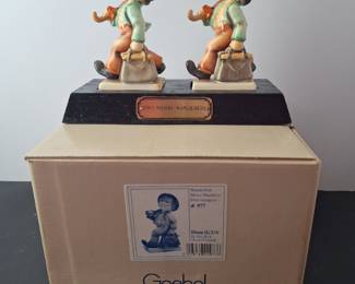 2 Goebel Hummels "Merry Wanderers" on stand - Signed in Original Box