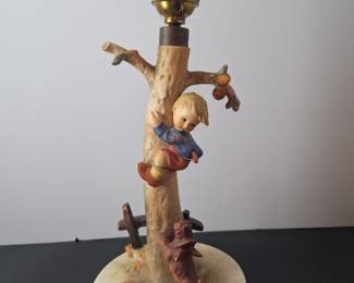 W. Hummel signed lamp Culprits with young boy & dog "Out of Danger" - needs rewired