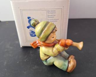 Goebel Hummel No. 457 "Sound The Trumpet Boy" Playing Horn Porcelain Figurine, TMK6 - in box