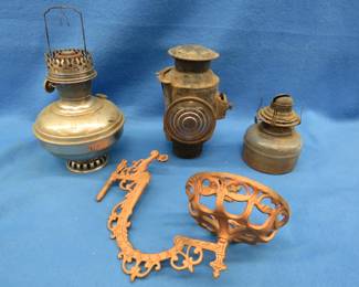 Lot 159. Three antique lamps and a wall bracket