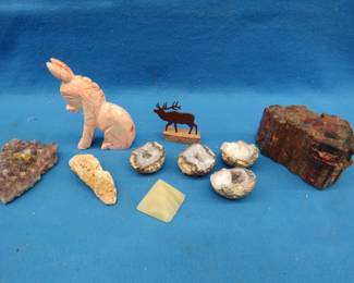 Lot 245. Petrified wood, geodes, purple amethyst, and more