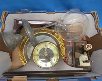Lot 395. Pyrex Bowl, Bottler, Clock and More
