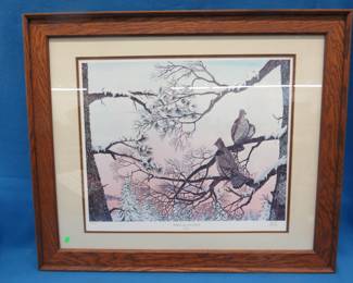 Lot 174. Double-matted print in an oak frame.&nbsp; "Shedding Last Nite's Blanket" by Dick Miller.&nbsp; 36" x 30"