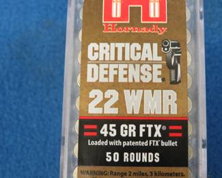 Lot 312. 50 Hornady 22 WMR Critical Defense rounds