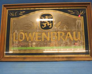 Lot 175. Framed Lowenbrau mirror.&nbsp; 32" x 20.5"