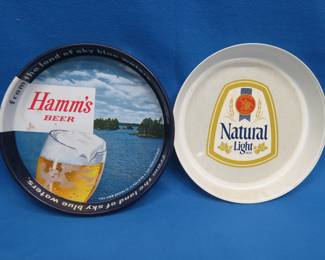 Lot 185. Plastic Natural Light and Metal Hamm's Serving Trays