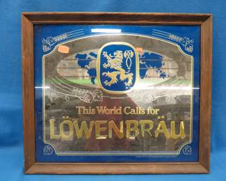 Lot 359. Framed Lowenbrau mirror.&nbsp; 26" x 22"