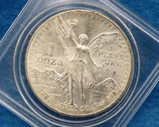 Lot 91. 1982 Mexican one-ounce silver coin.&nbsp; .999 silver