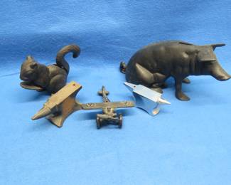 Lot 288. Cast Iron Collectable Squirrel Nut Cracker, Piggy Bank and More