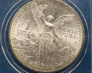 Lot 92. 1982 Mexican one-ounce silver coin.&nbsp; .999 silver