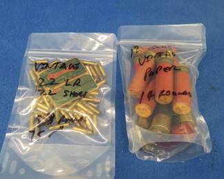 Lot 203. Approx. 75 mixed 22 LR and 22 Short rounds with a flattened vintage&nbsp; Remington Kleanbore box, plus approx. 14 vintage paper-hulled 12-gauge rounds