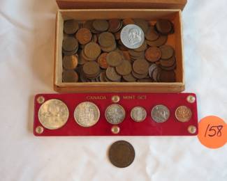Lot 158. 1961 Canadian proof-like coin set. Melt value over $23 currently Older Canadian pennies Large 1920 GB penny and more