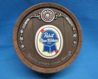 Lot 297. Vintage Pabst Blue Ribbon Plastic Barrel Sign