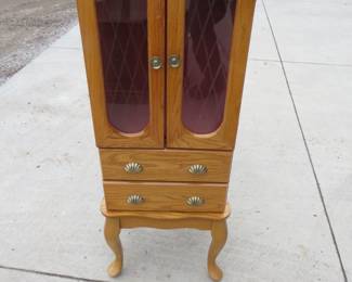 Lot 452. Solid wood jewelry cabinet with contents 16x41x13
