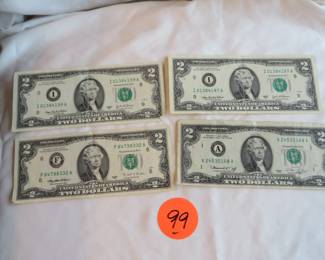 Lot 99. Four $2.00 bills. Series 1976, 1995 and two&nbsp; Series 2003A