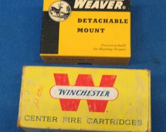 Lot 309. Mixed 45 Colt and 44 S&WR rounds with a vintage Winchester box and a Weaver Mount box