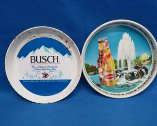 Lot 182. Plastic Busch Light and Metal Grain Belt Serving Trays