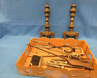 Lot 76. Andirons and fireplace tools