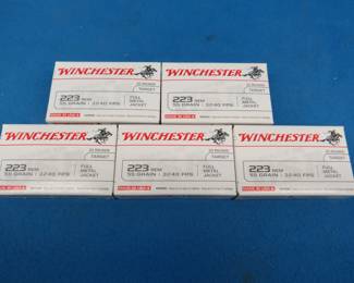 Lot 163. Winchester 223 Rem&nbsp; 55 grain FMJ.&nbsp; Five full boxes of 20 each.&nbsp; 100 total rounds.