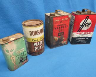 Lot 390. Vintage Cans Including Ace Dairy Spray and Farm Master Harness Oil