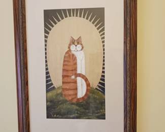 Primitive fat cat framed picture