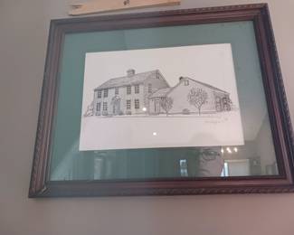 Hand signed sketched home framed