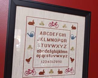Primitive farmhouse alphabet needlepoint frame picture