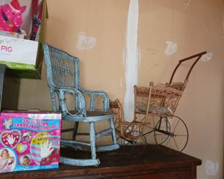 Antique rocking chair and stroller wicker Bentwood