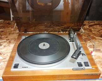 Vintage wood grain turntable record player phonograph
