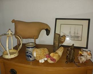 Primitive animal figurines. Kept playing at cello. Stoneware mug