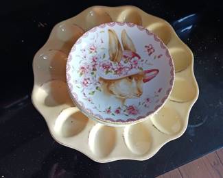 Easter deviled egg plate with rabbit plates serving pieces combination
