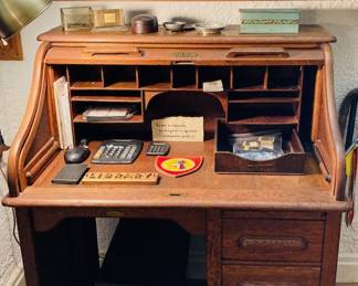 Medium Size Oak Roll Top Desk.