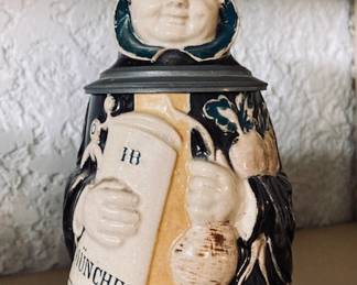 J. Reinemann Character Antique Germany Lidded Beer Stein.