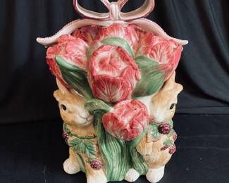 Fitz & Floyd 11" Ceramic Blackberry Rabbit Cookie Jar.