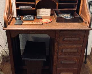 Vintage Oak Roll Top Desk.
