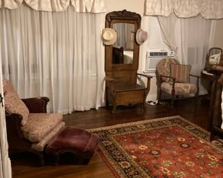 Hall Tree Bench, Arm Chair w/Ottoman, Large Rug.