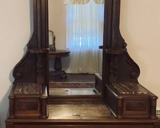 Antique Walnut Renaissance /Marble Dresser.