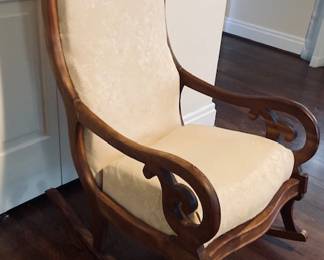 Victorian Mahogany Upholstered Rocking Chair.