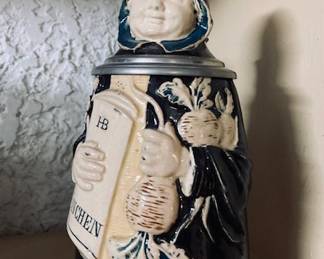 J. Reinemann Character Antique Germany Lidded Beer Stein.