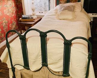Vintage Antique Twin Bed. Head/Foot. Mattress/Box Separate. Vintage Table and Table Lamp.