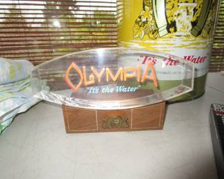 Olympia Beer light up sign and waste basket