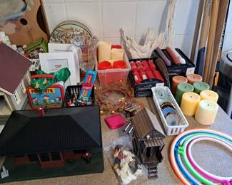 CANDLES, AND TRAIN SETTING  HOUSES  