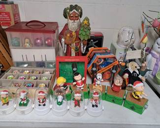 PEANUTS  CHARACTERS AND OTHER CHRISTMAS DECOR - NOTE: THE SANTA WAS CLAIMED BY A FAMILY MEMBER AND IS NO LONGER AVAILABLE
