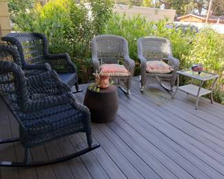 NICE WICKER ROCKERS AND SIDE TABLES