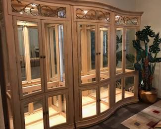 Impressive 3 piece China Cabinet Mirrored and lit.