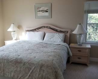 King bedroom suite: king bed, two nightstands, long dresser with mirror, armoire