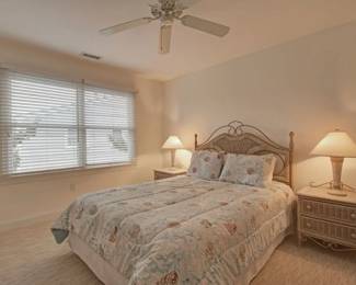 Queen wicker bedroom suite: queen bed, two nightstands, dresser with mirror